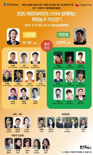 용인특례시에서 열리는 '2025 희망의씨앗과 스타와 함께하는 희망농구 자선경기' 홍보 포스터