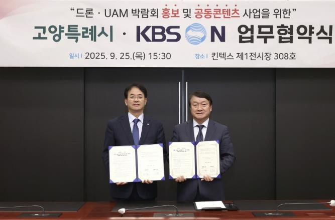 ‘드론·도심항공모빌리티(UAM) 콘텐츠 업무협약식 기념촬영