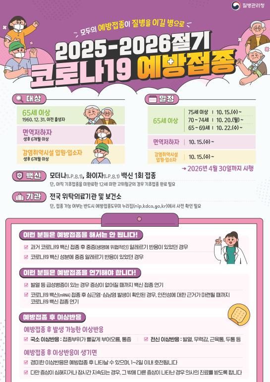 하남시, 10월 15일부터 고위험군 대상 코로나19 예방접종 실시