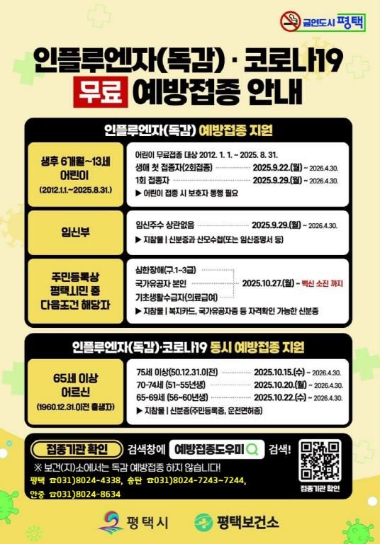 평택시, 코로나19 무료 예방접종 15일부터 실시