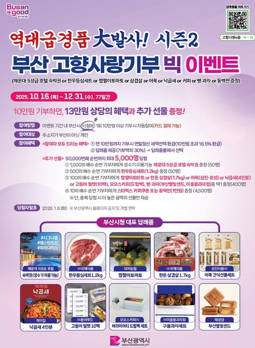 가을부터 연말까지 고향사랑기부 빅 이벤트 진행