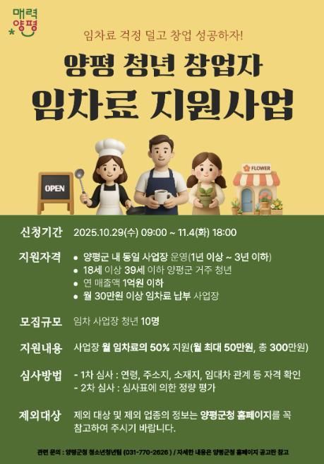 청년 창업자 임차료 지원사업 포스터