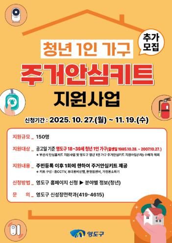 영도구, '청년 1인 가구 주거안심키트 지원사업' 추가 모집 시행