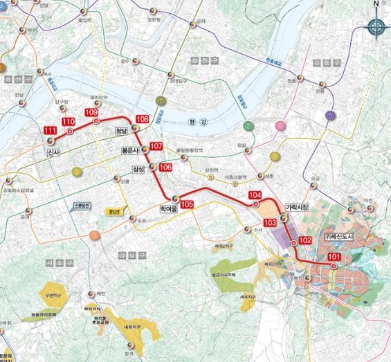 위례신사선 노선도